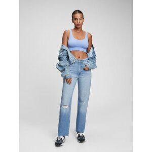 GAP High Rise '90s Loose Jeans in Organic Cotton Light Indigo Blue Distressed 33